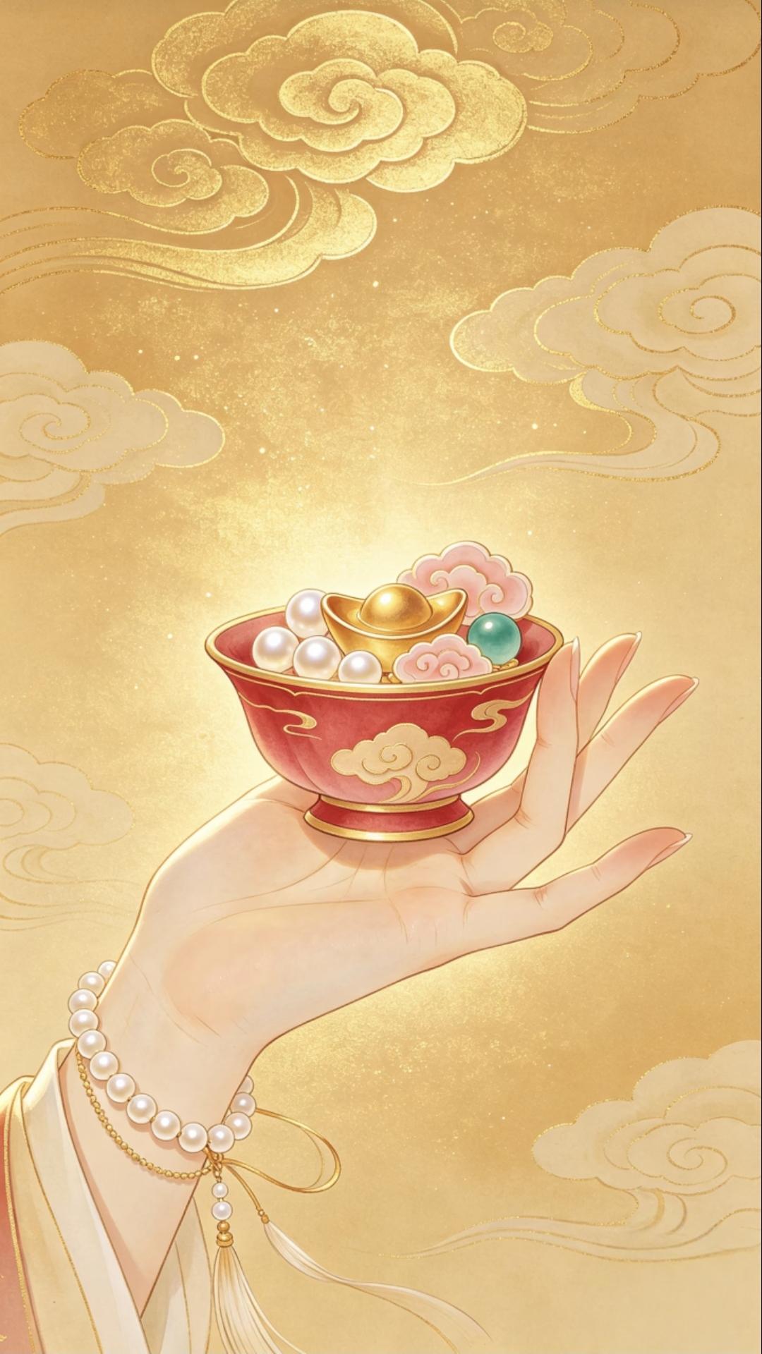 ​​金元满碗，朱玉生辉，愿你接住这璀璨财气，富贵盈门，好运绵长传统文化 传递正能