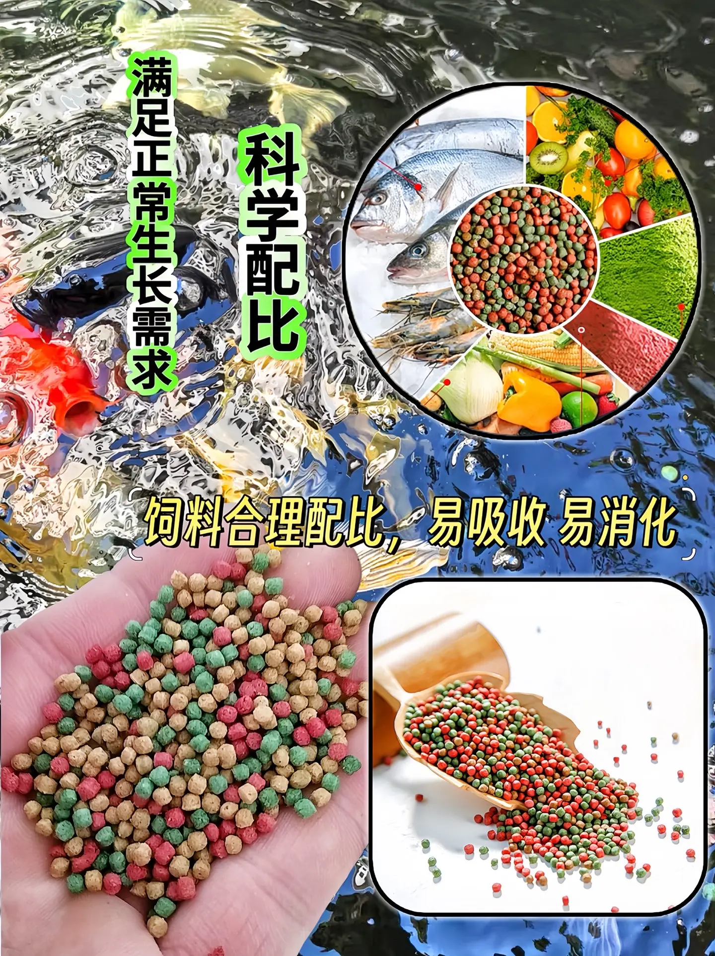一、营养全面 1.蛋白质丰富：满足锦鲤生长所需，促进肌肉发育和身体组织...