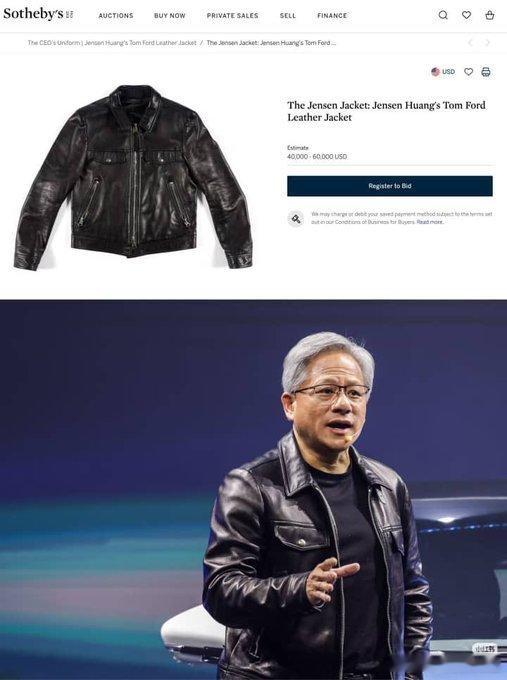 【黄仁勋签名皮衣将拍卖，所得用于慈善】7月7日起，苏富比将拍卖一件黄仁勋亲笔签名