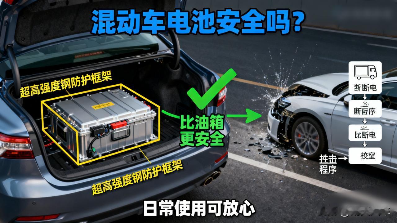 混动车的电池放在后备箱，到底安不安全？

很多人担心追尾会爆。其实工程师早想到了