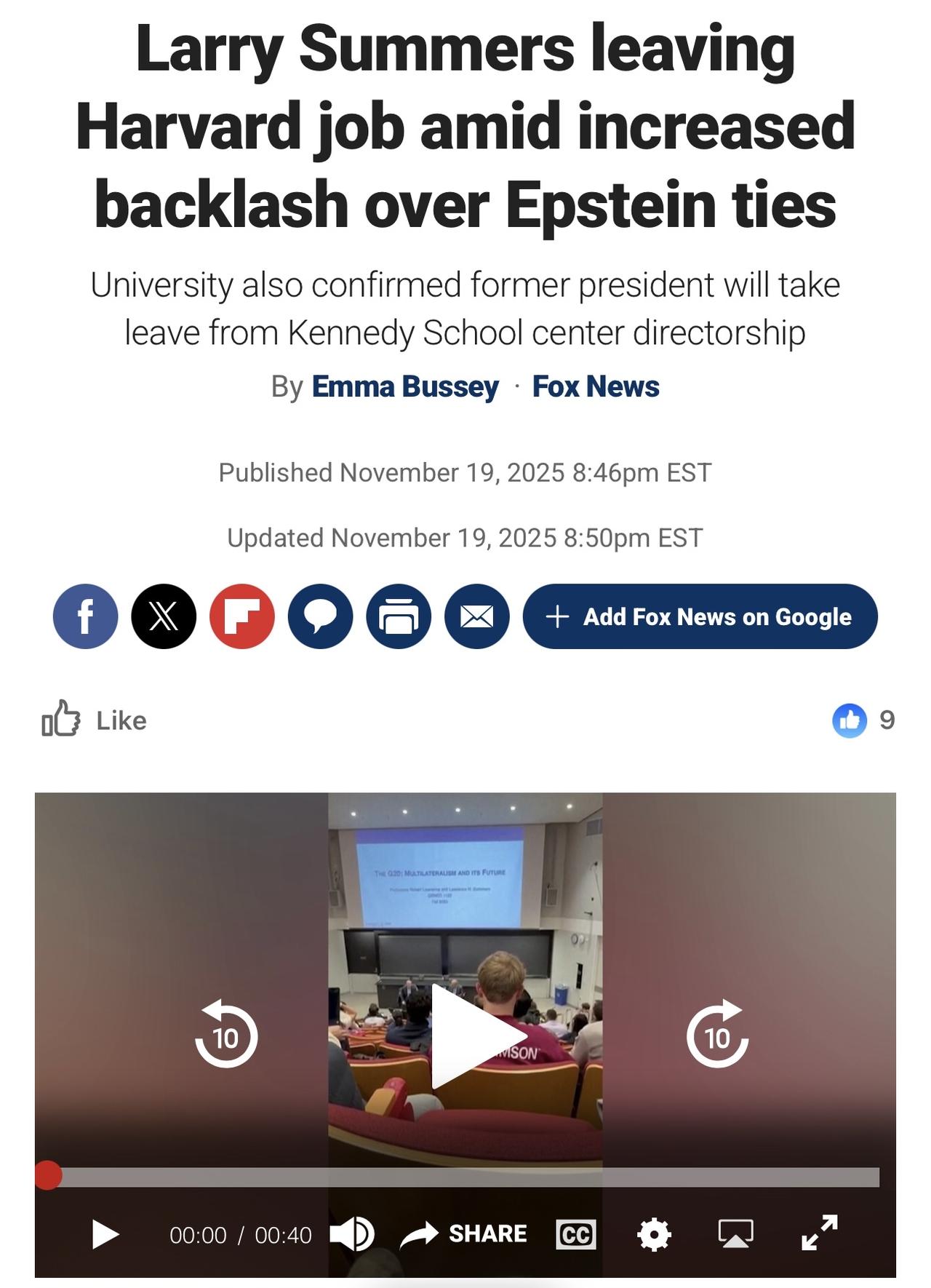 美国前财政部长，前哈佛大学校长拉里·萨默斯将辞去他在哈佛大学的职务，因为该校正在