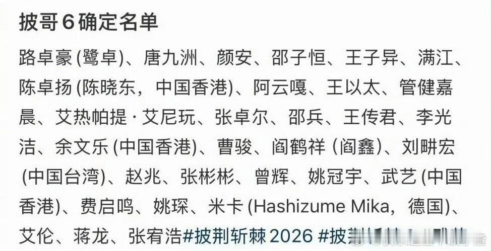 🍉披哥6确定名单 同浪姐直播模式路卓豪（鹭卓）、唐九洲、颜安、邵子恒、王子异、