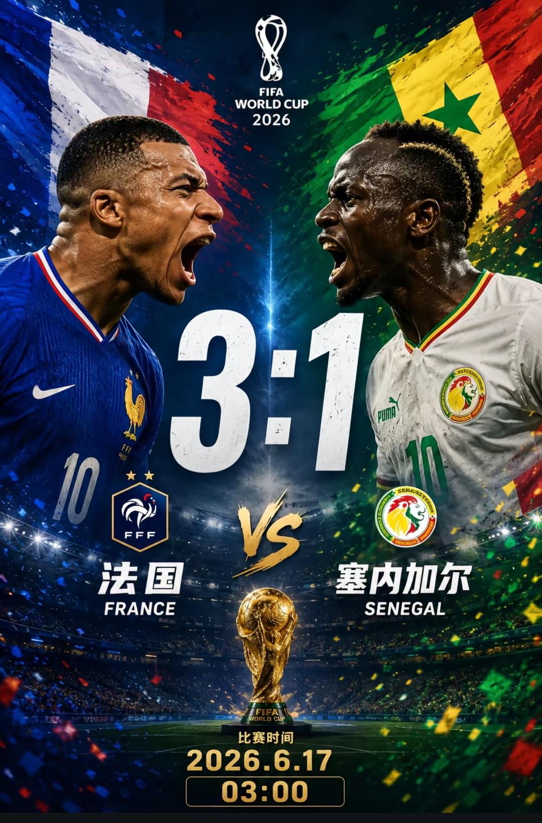 姆巴佩梅开二度定乾坤，法国3-1力克塞内加尔迎开门红
 
北京时间6月17日凌晨