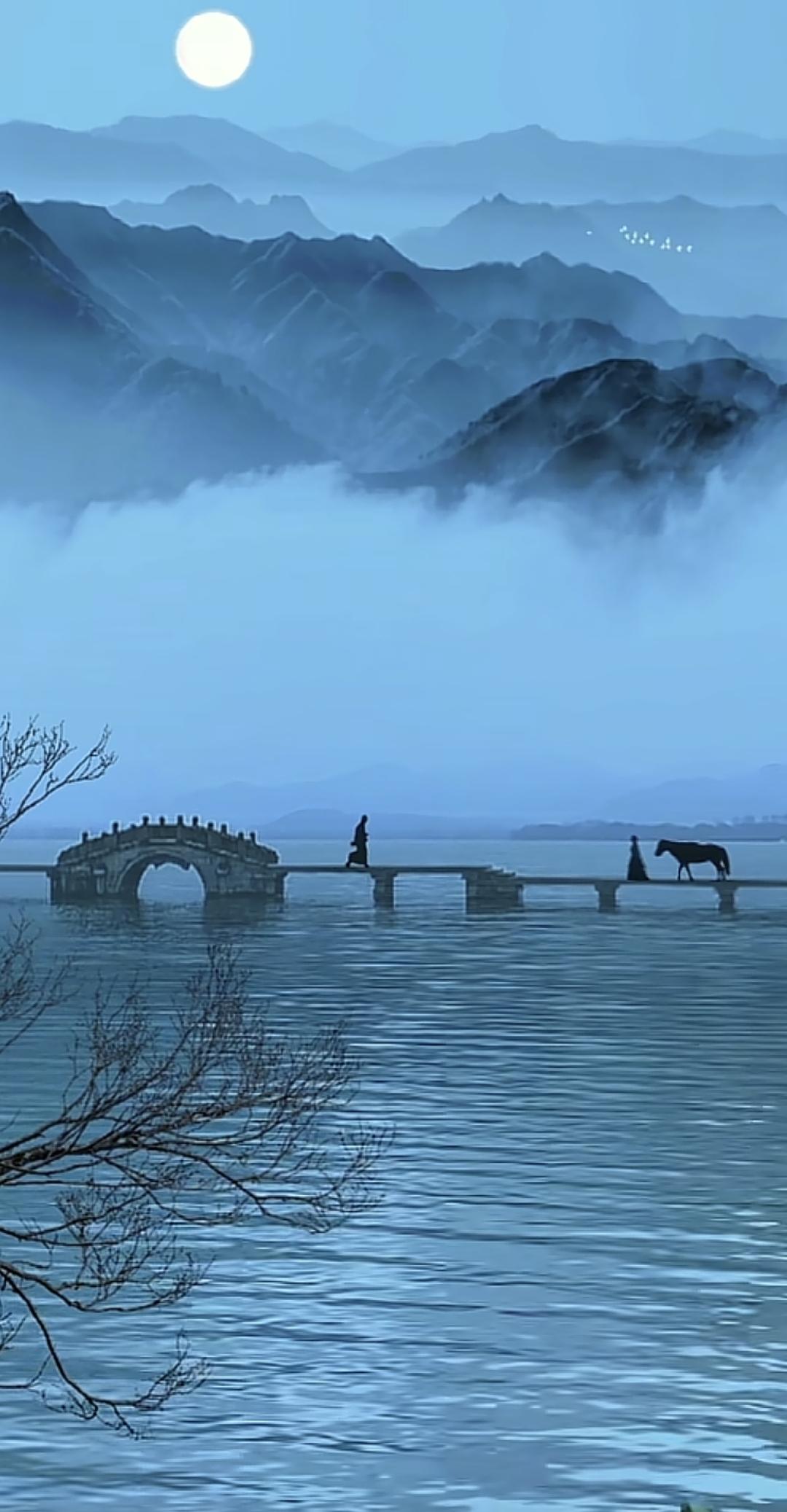 两袖一挥，清风明月，仰天一笑，快意人生，步履一双，山河踏遍，心有明月，山河明媚风