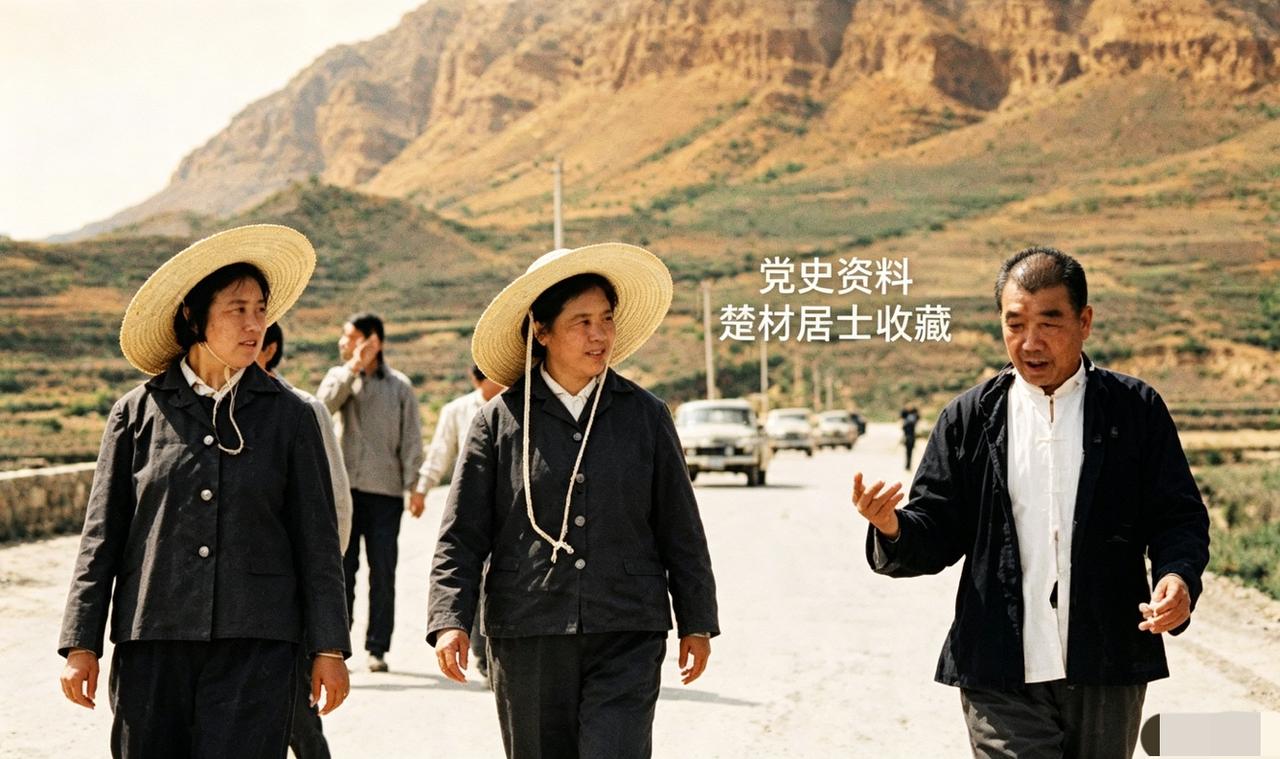 上世纪七十年代、山西大寨，陈永贵为到访的吴桂贤、李素文讲解大寨的建设历程。

陈