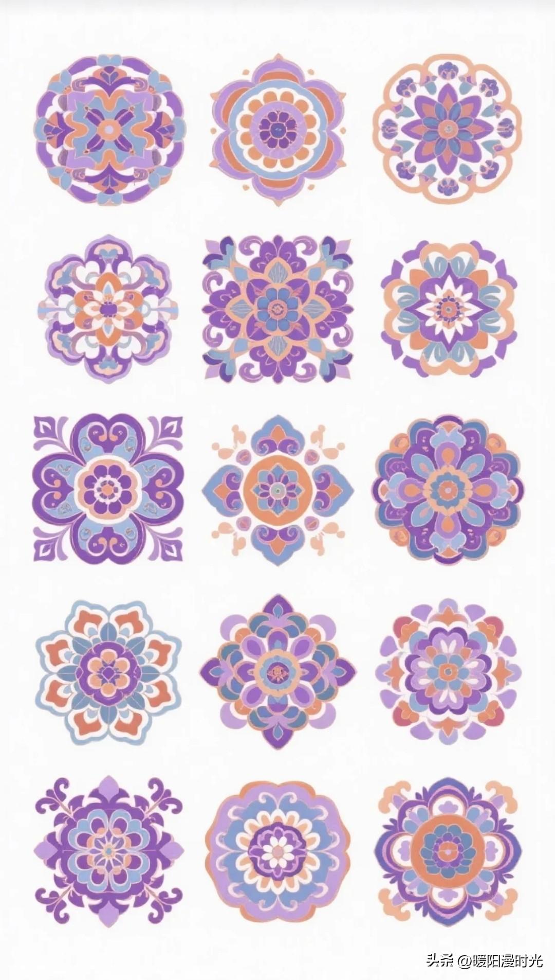紫韵花影，东方纹样轻诉千年浪漫。
小皮筋AI画画国潮图案纹样分享
紫色 纹样