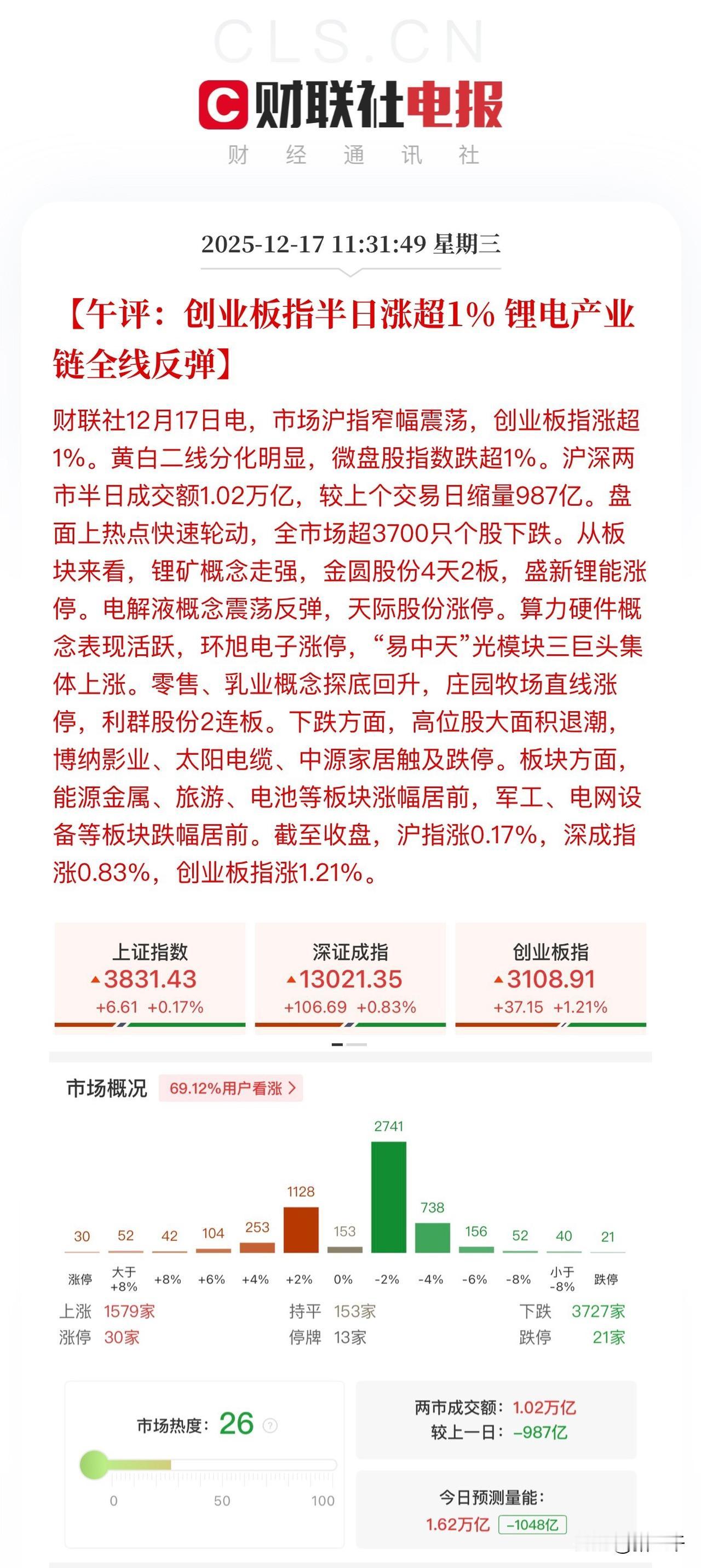 午评，无语凝噎！
题材利好都给到位了，
猪肉、锂矿、电池、消费、商业航天等等，
