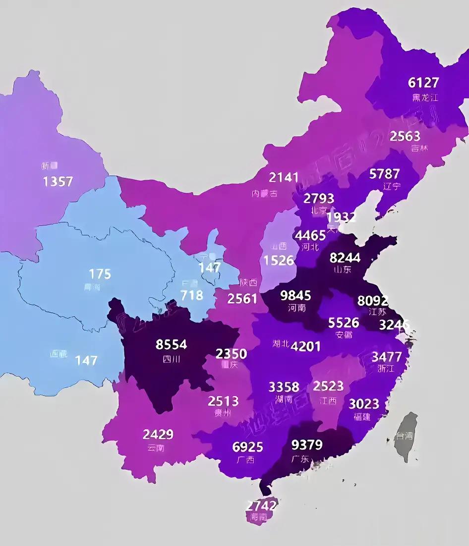 全国百岁老人分布数量图是不是很意外？百岁老人数量最多的居然是中原大地的河南 ​​