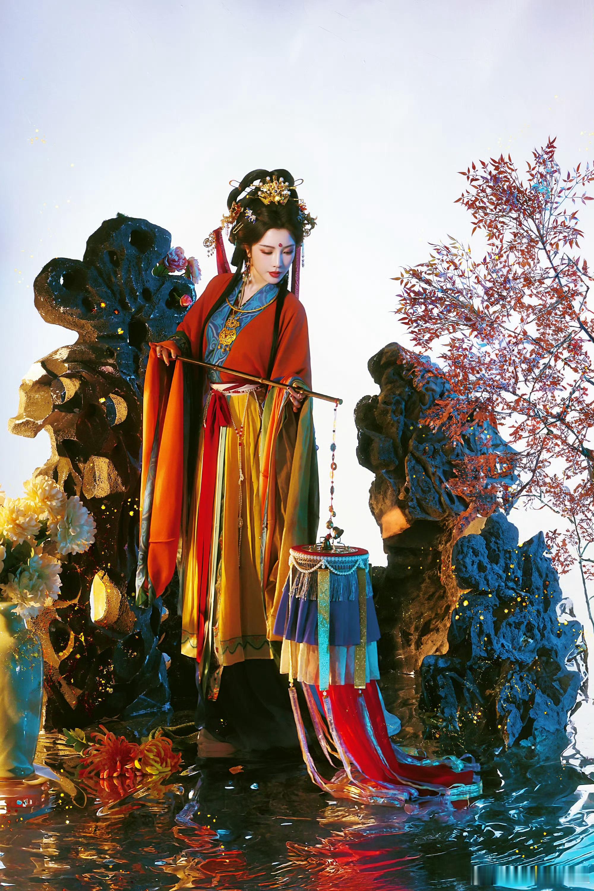 戴燕妮神女在发光戴燕妮神女造型惊艳亮相，脚踏金莲一袭云裳，清冷气韵，仿佛神女降临
