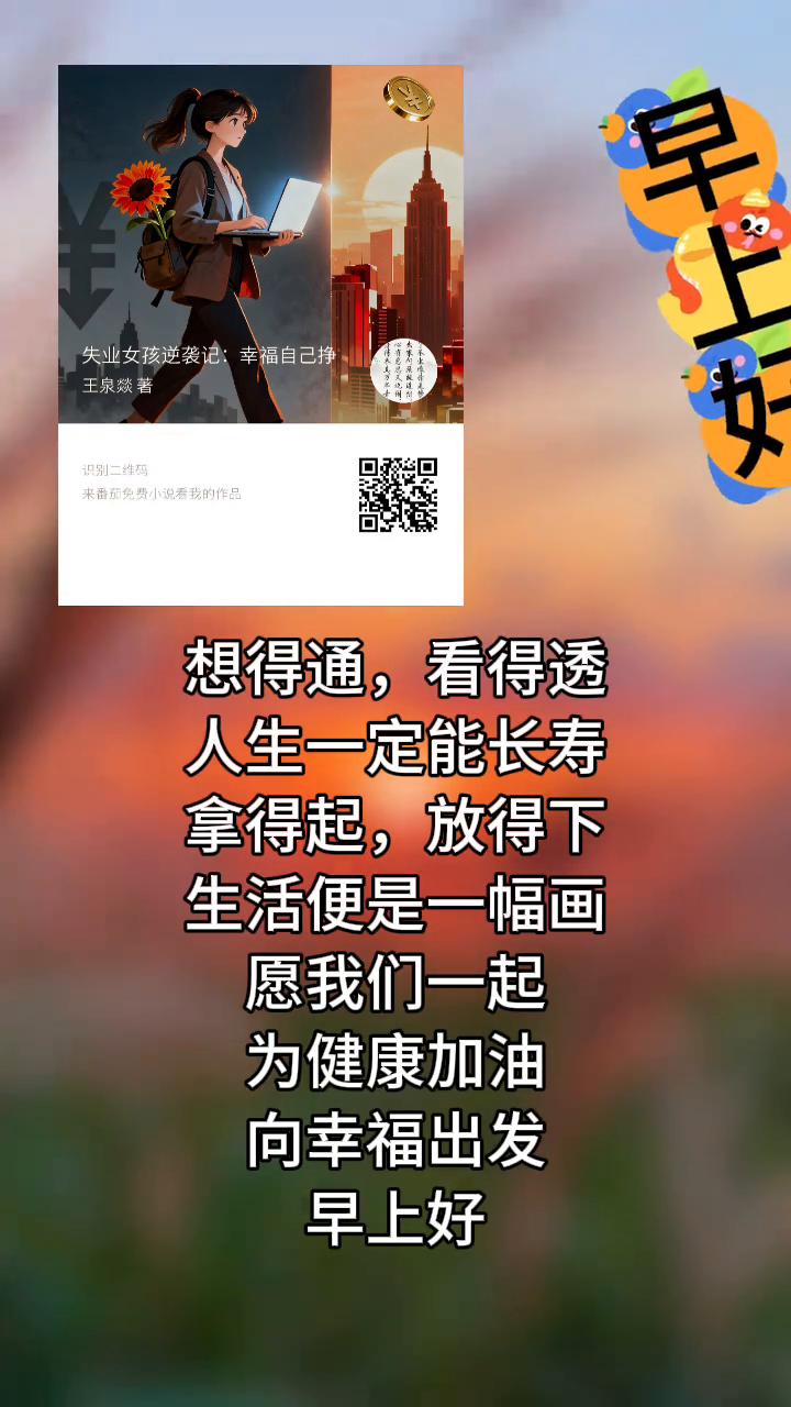 早上好！失业女孩逆袭记：幸福自己挣。想得通，看得透，人生一定能长寿。拿得起，放得