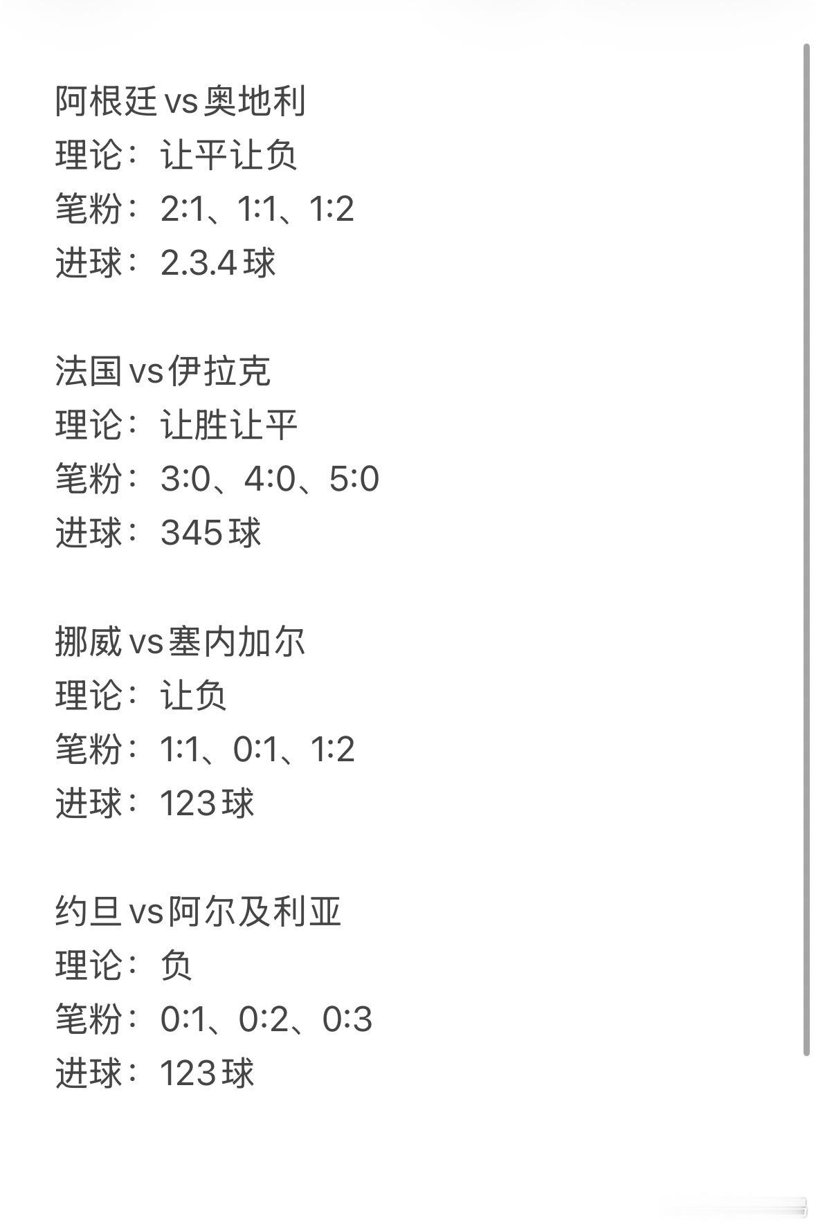 今天4场比赛方向参考🧧世界杯阿根廷vs奥地利法国vs伊拉克挪威vs塞内加尔