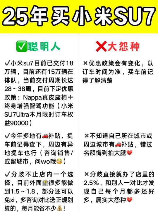 愿每个要买小米su7的都刷到这篇🙏码住✅