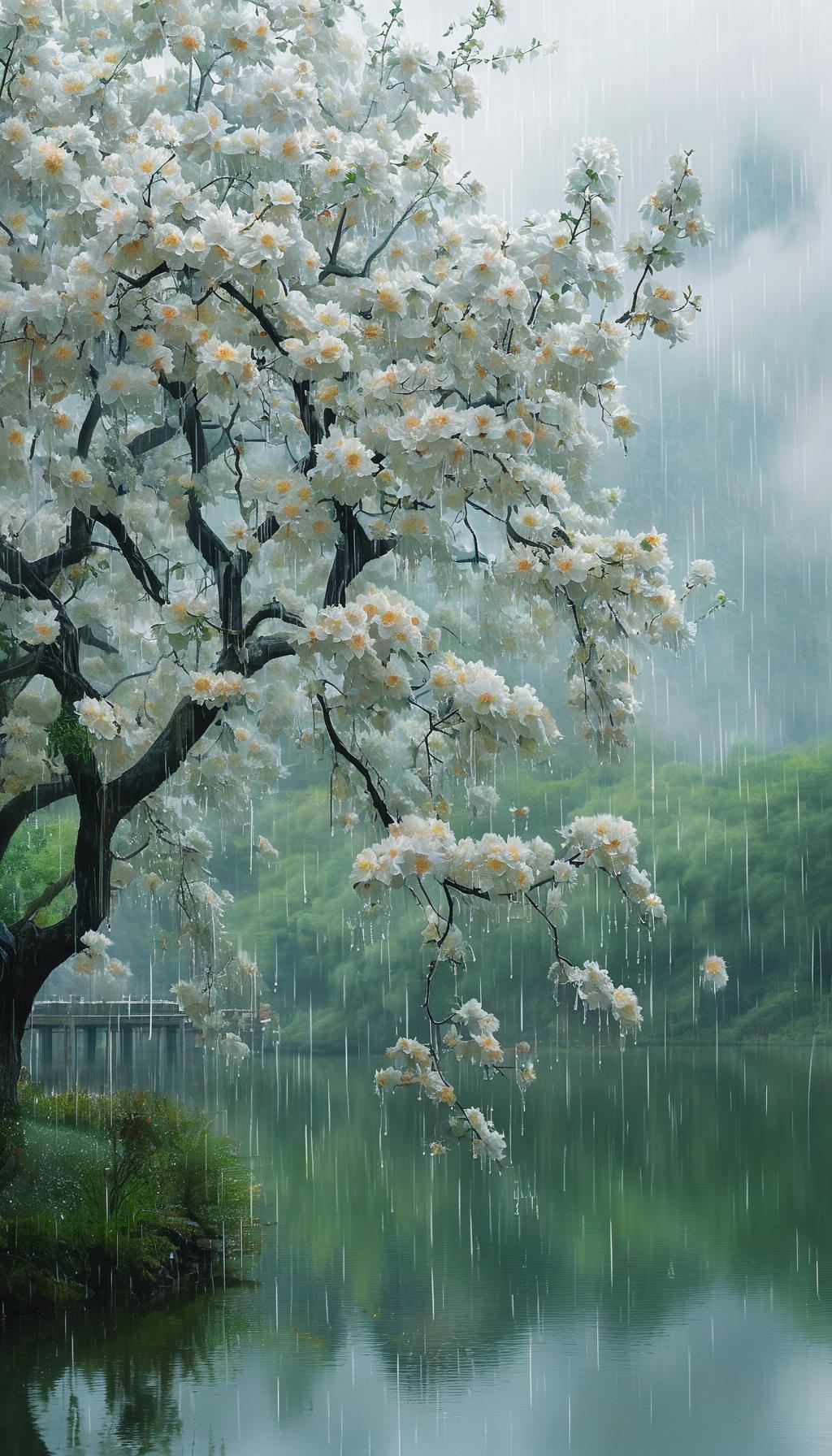 上联：梨花愁细雨
下联：柳絮醉清风