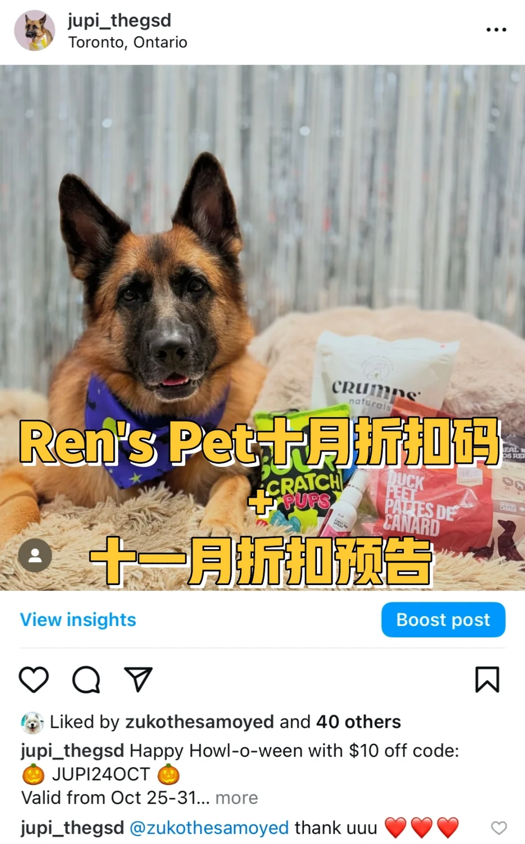 总算来了！Ren's Pet$10刀折扣码：JUPI24OCT