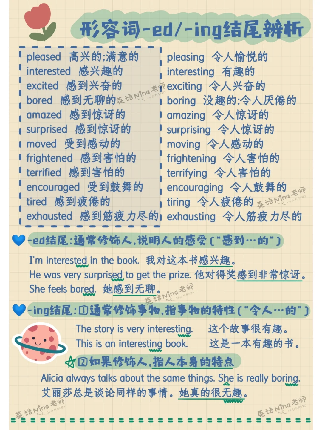 一张图搞定👀易混ed/ing结尾的形容词