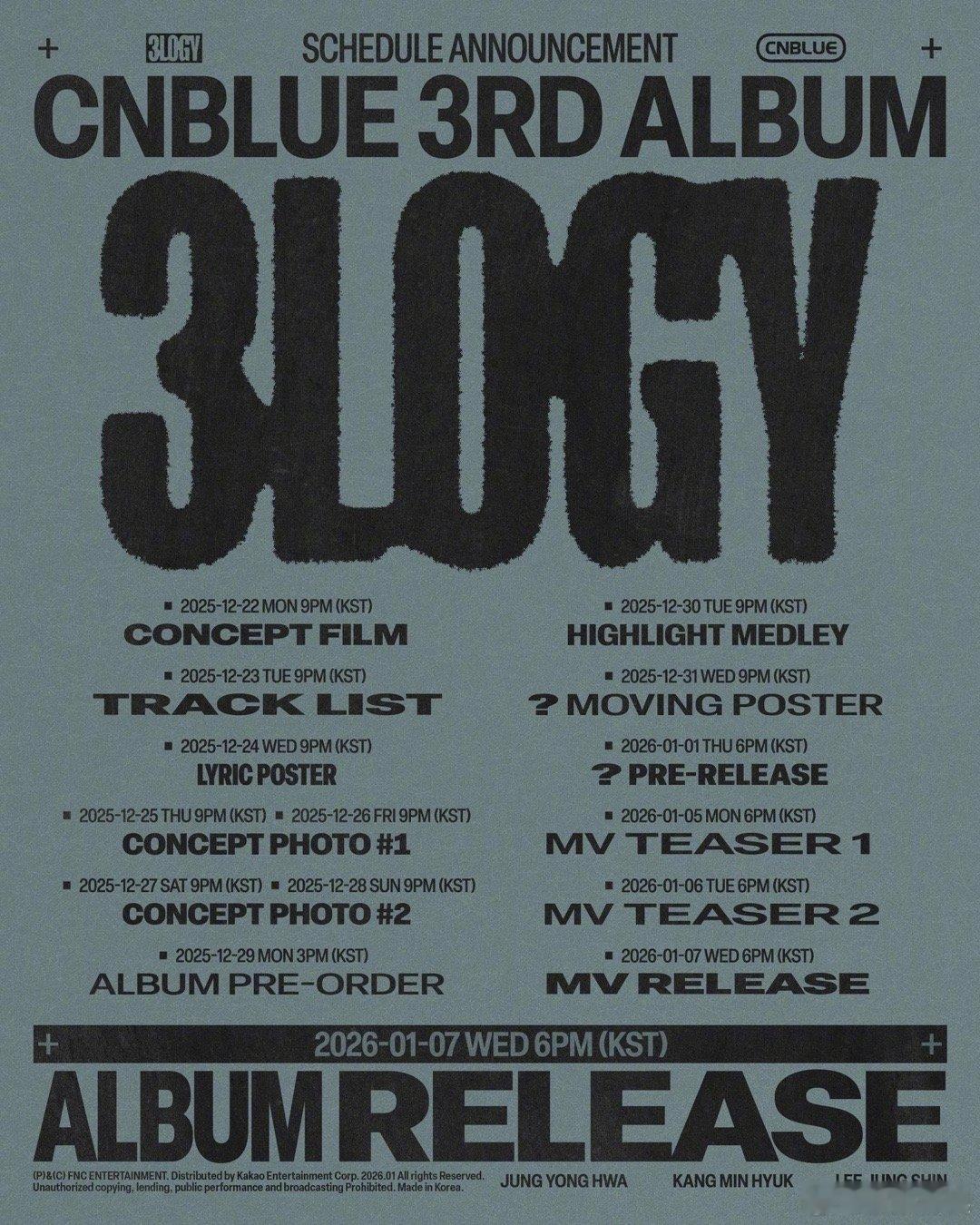 CNBLUE回归预告 CNBLUE CNBLUE 正规三辑《3LOGY》预告海报