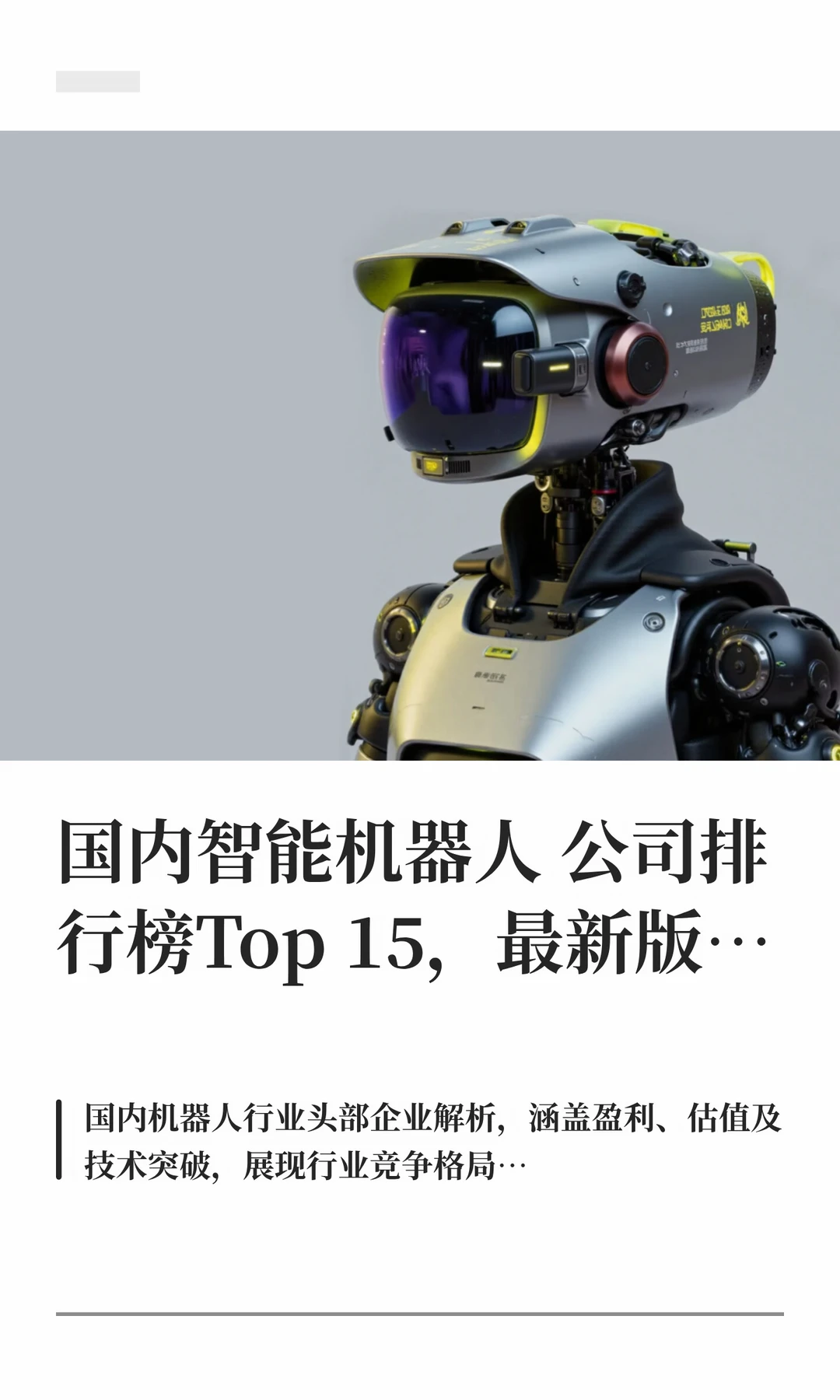 国内智能机器人公司排行榜Top 15，26最新版