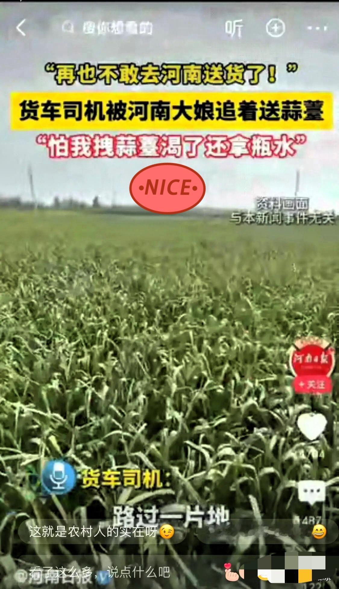 “万万没想到”

男子送货路过安阳蒜地，摘把蒜苔想溜

大娘骑三轮车追来，男子想