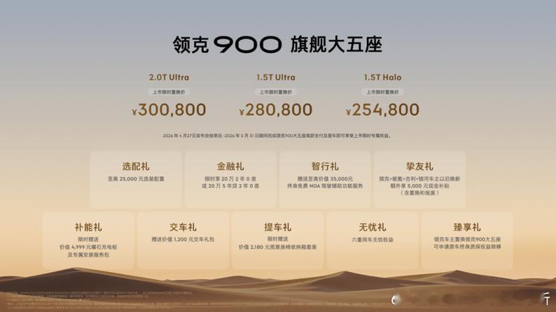 领克900 大五座版上市，3个版本：- 1.5T Halo，25.48万；- 1