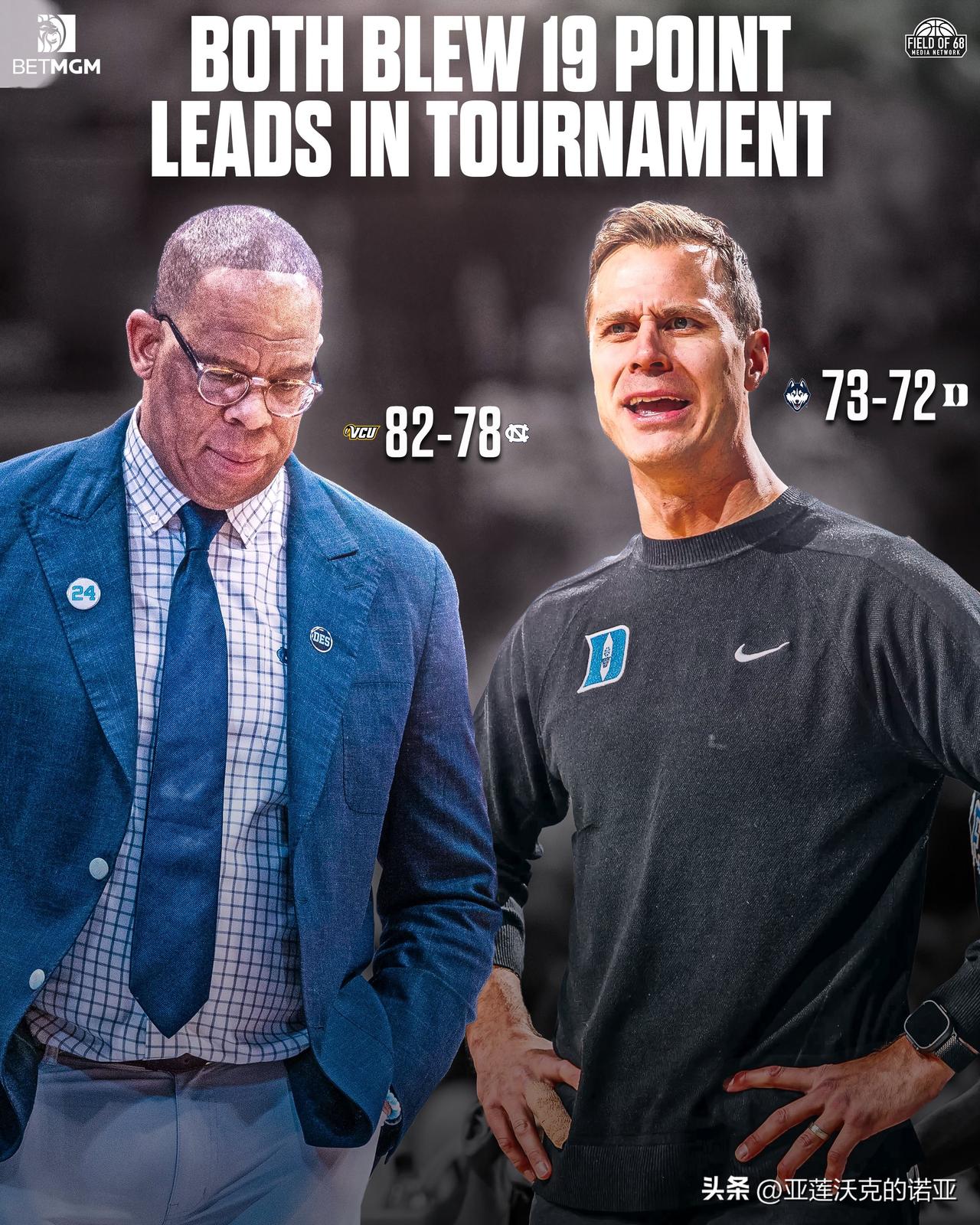 难兄难弟，北卡和杜克竟然都在疯狂三月 被对手逆转19分的巨大优势，蓝魔主帅Jon