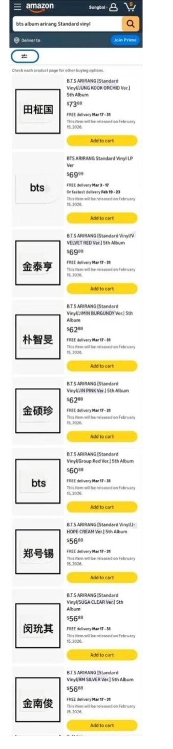 亚马逊公布了防弹少年团 BTS 全球调价 符合你心里的人气顺位吗？金南俊 金硕珍