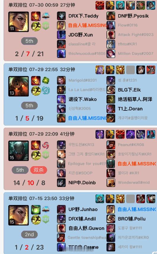 骇客直播爆料wink打了几场就顶不住了，missing已经归队了，OBGG也显示