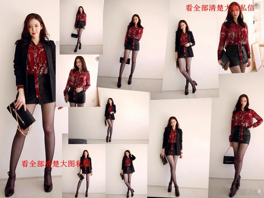 独家图库：皮裙搭配花衣服黑丝... ​​​