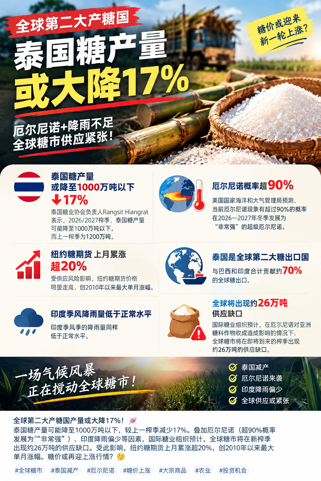 【全球第二产糖国产量或大降17%】泰国糖业协会负责人Rangsit Hiangr