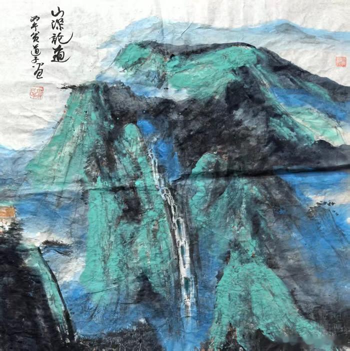 贫道子诗书画《秋思乎》秋风送爽碧空天，澄潭映月伊人行，一阙清歌野山知，月兔自觉三