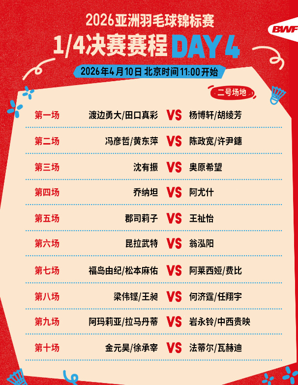 石宇奇今日冲击亚锦赛四强梁王组合今日冲击亚锦赛四强2026年亚洲羽毛球锦标赛今天