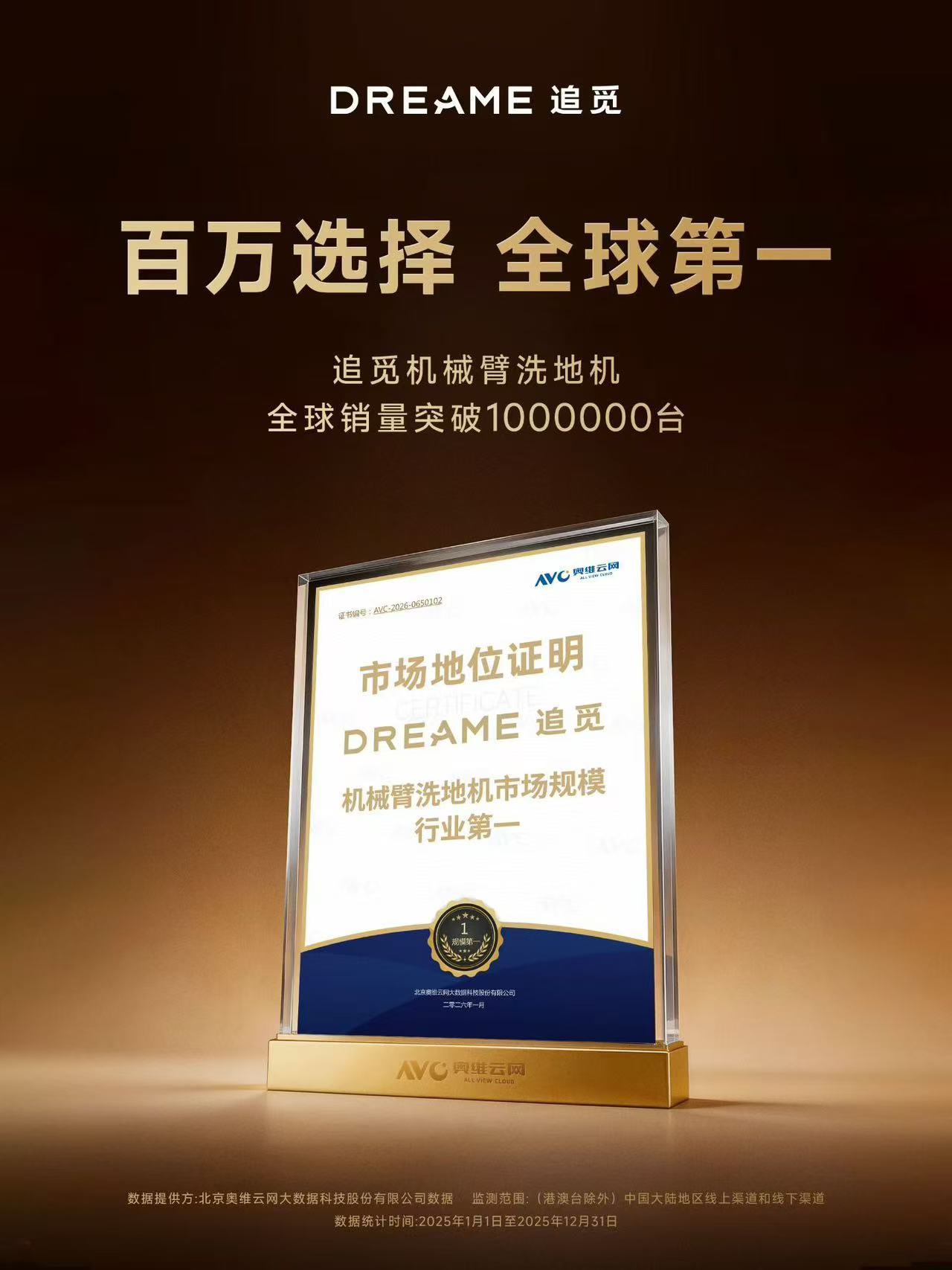 追觅确实猛啊，机械臂洗地机行业销量第一，全球销量突破 1000000 台！