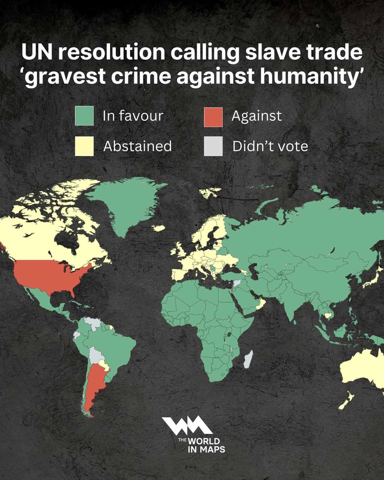 联合国大会以绝对多数赞成投票通过决议，把奴隶贸易定性为“严重的反人类罪”，但美国