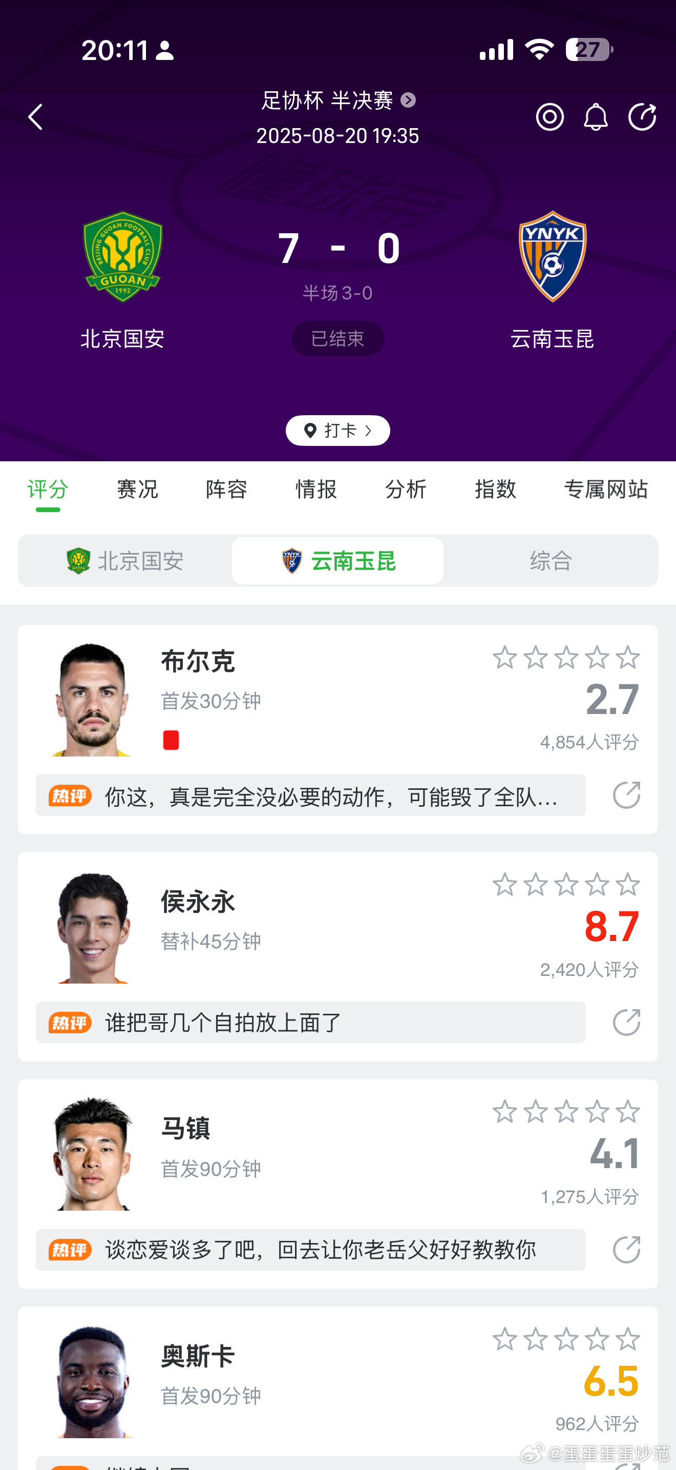 去年国安7:0马震，马震回申花；今年浙江6:0鲍亚雄，明年回申花？明年换薛庆浩去