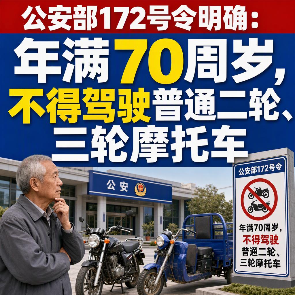 很多人觉得，骑了几十年摩托车，到70岁照样能骑，但公安部172号令已经把这条线划