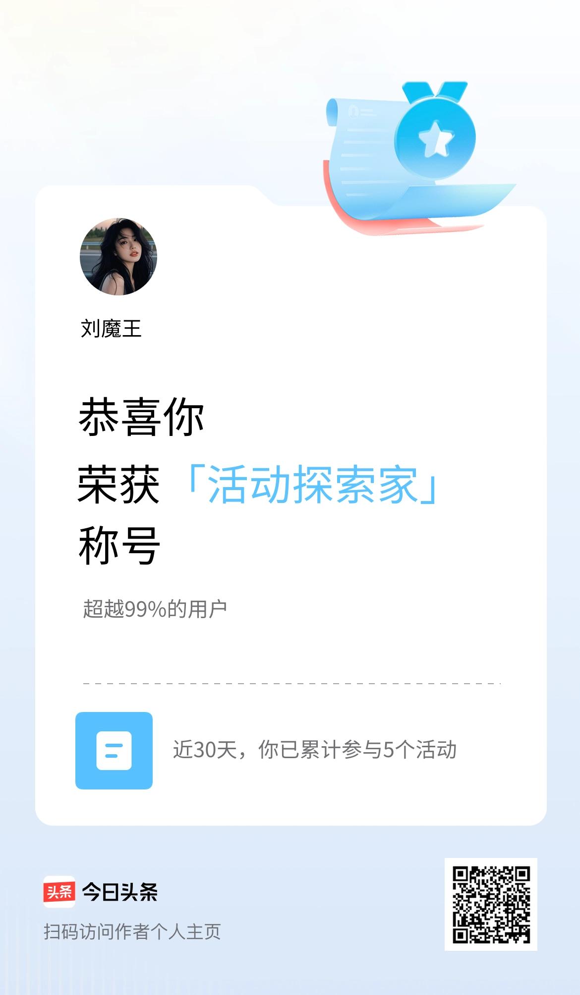 我在头条获得「活动探索家」称号