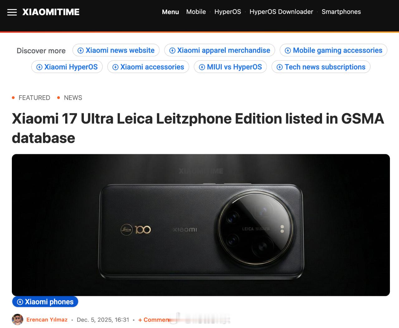 此前，型号“2512BPNDAG”、代号“P1”的新机被传为小米17 Ultra