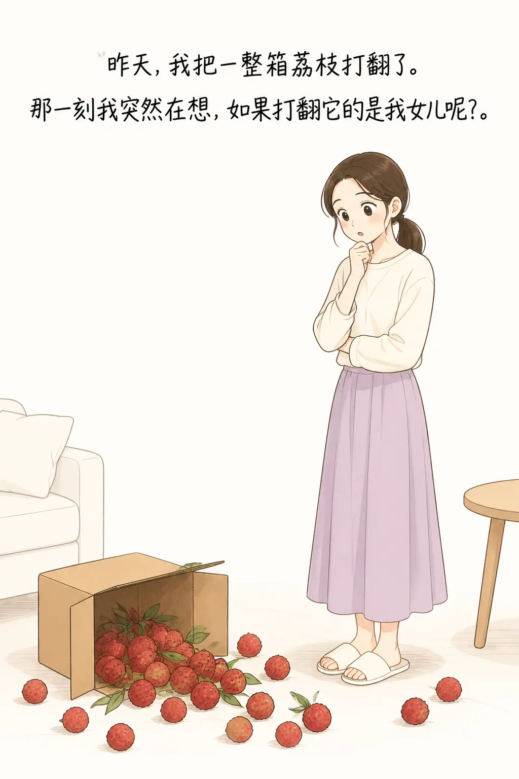 打翻一箱荔枝后，5岁女儿的反应让我泪目了