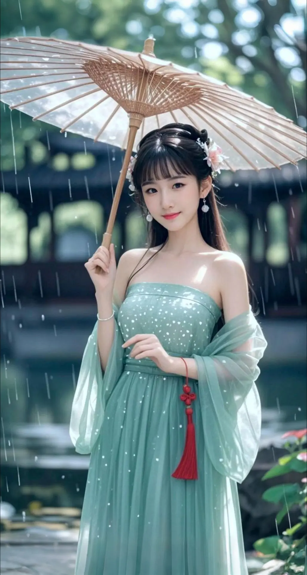 AI扩图 AI雨巷佳人