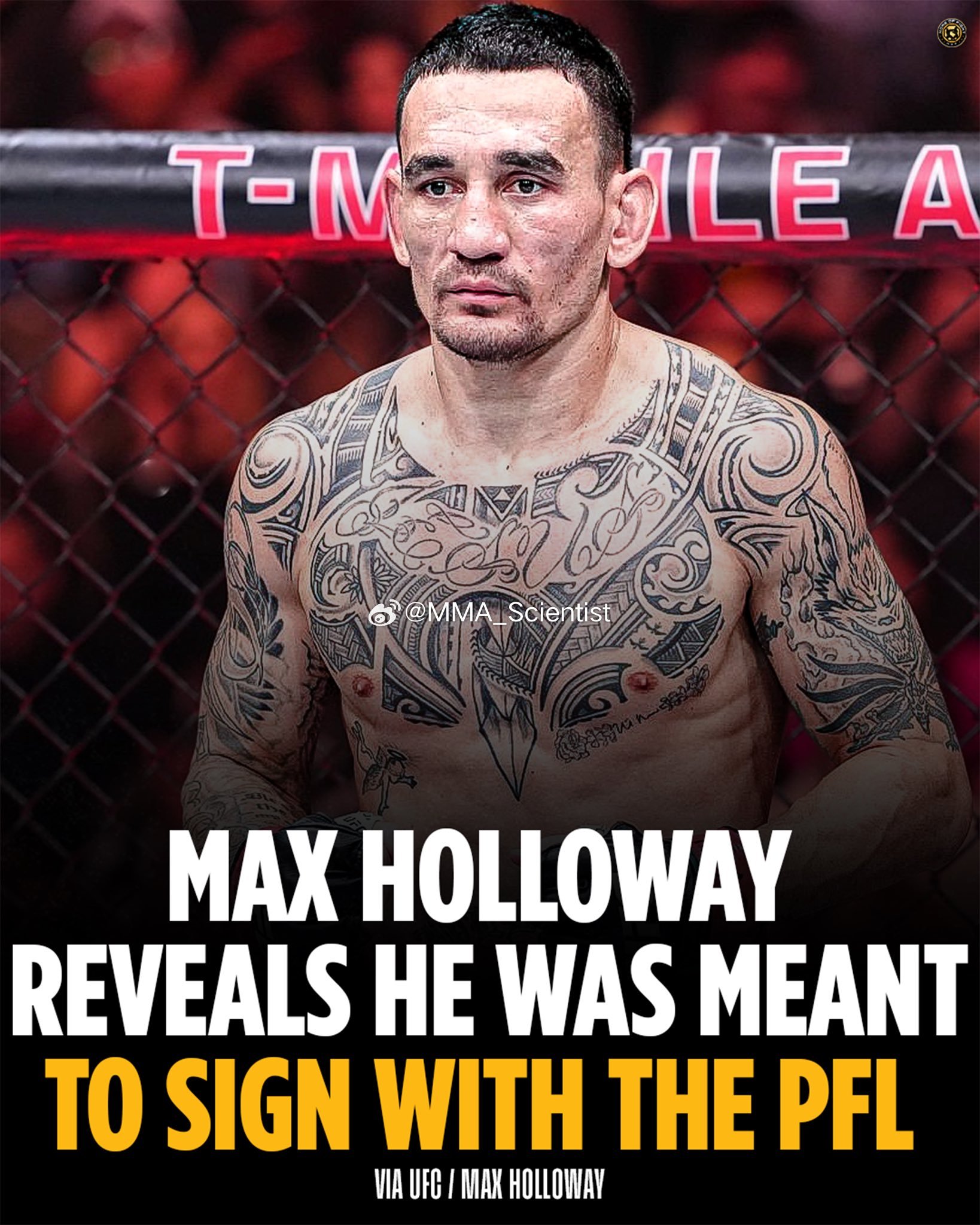 "天佑”麦克斯·霍洛威（Max Holloway）透露，在2012年原定对阵“钻