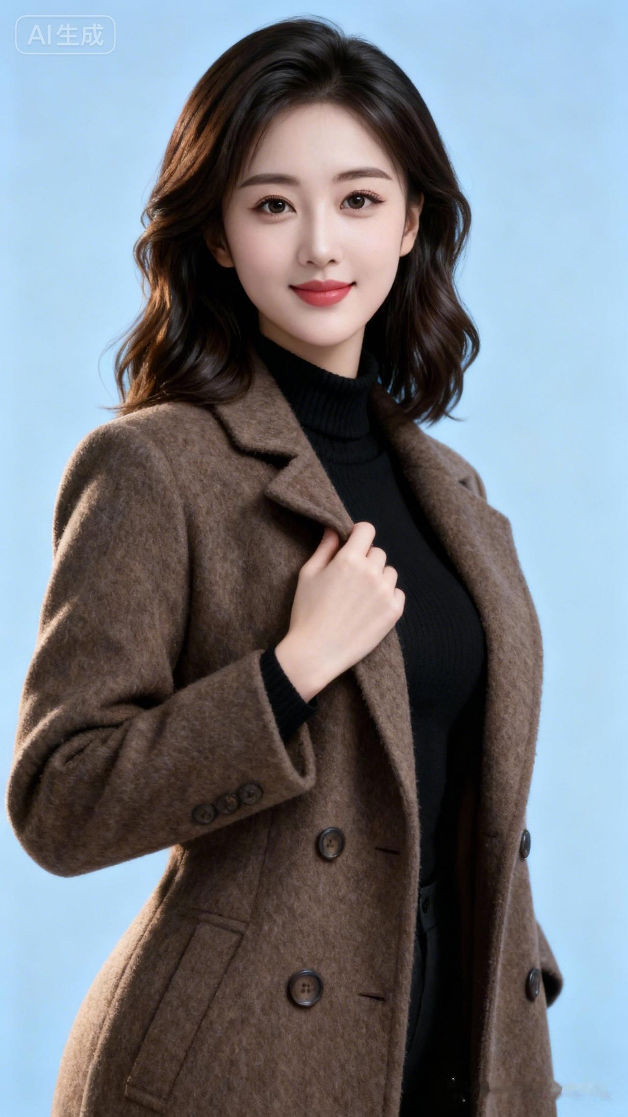 温柔冬日穿搭，棕色大衣搭配黑色高领毛衣，温暖又时尚！🌟👗👗