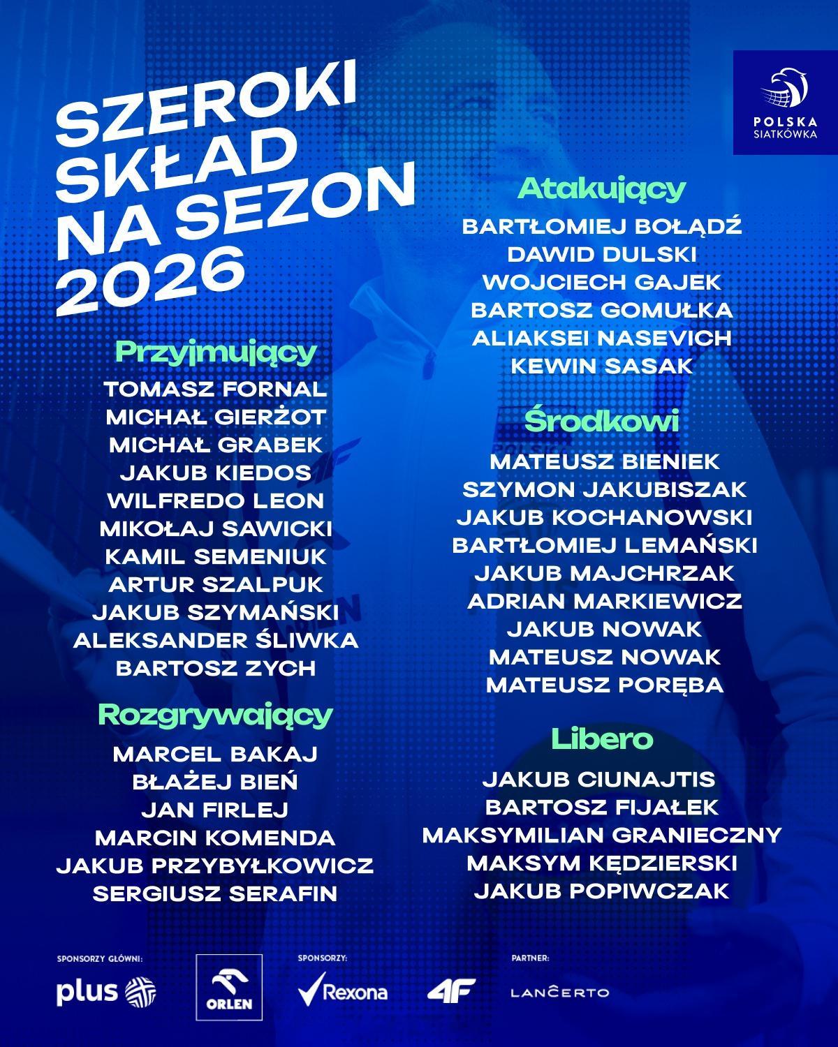 国际排球动态 波兰男排公布2026年国家队大名单。 