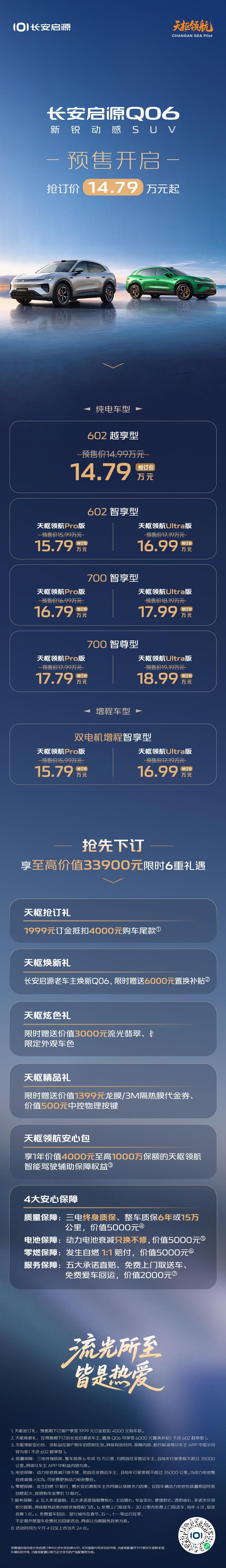 长安启源 Q06 正式开启预售，抢订价价格区间 14.79 万 - 18.99 