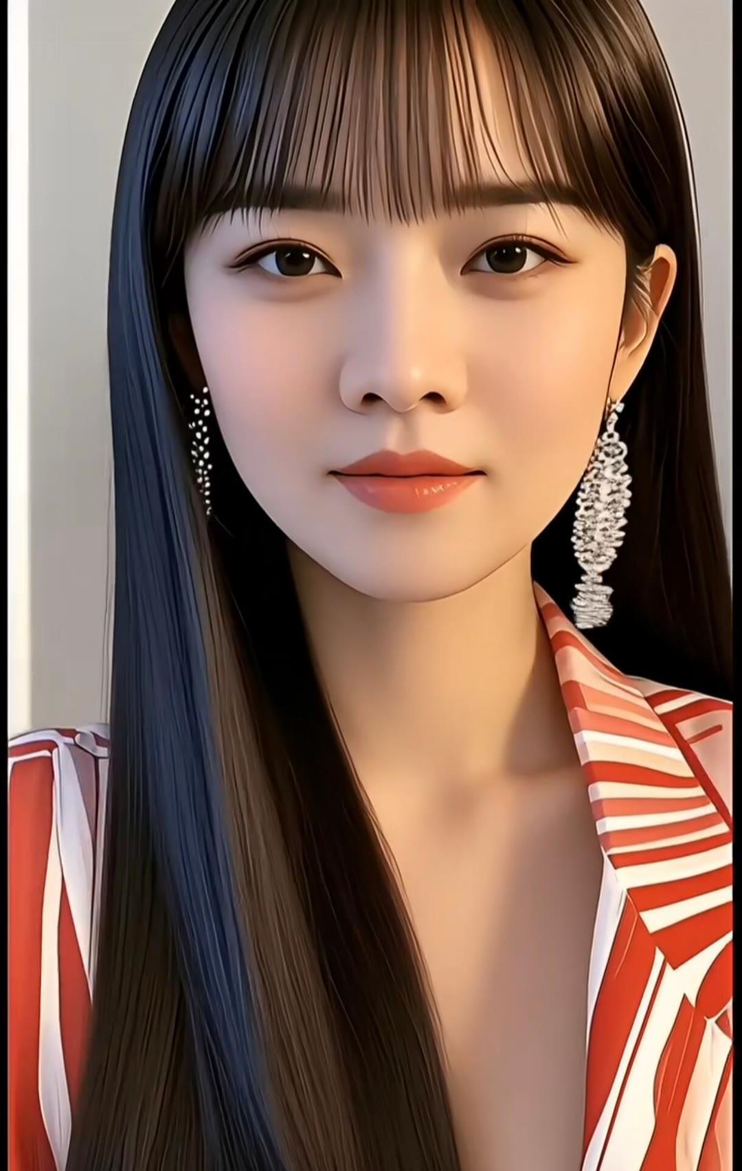 优雅气质，红白条纹衬衫，精致耳饰，完美妆容