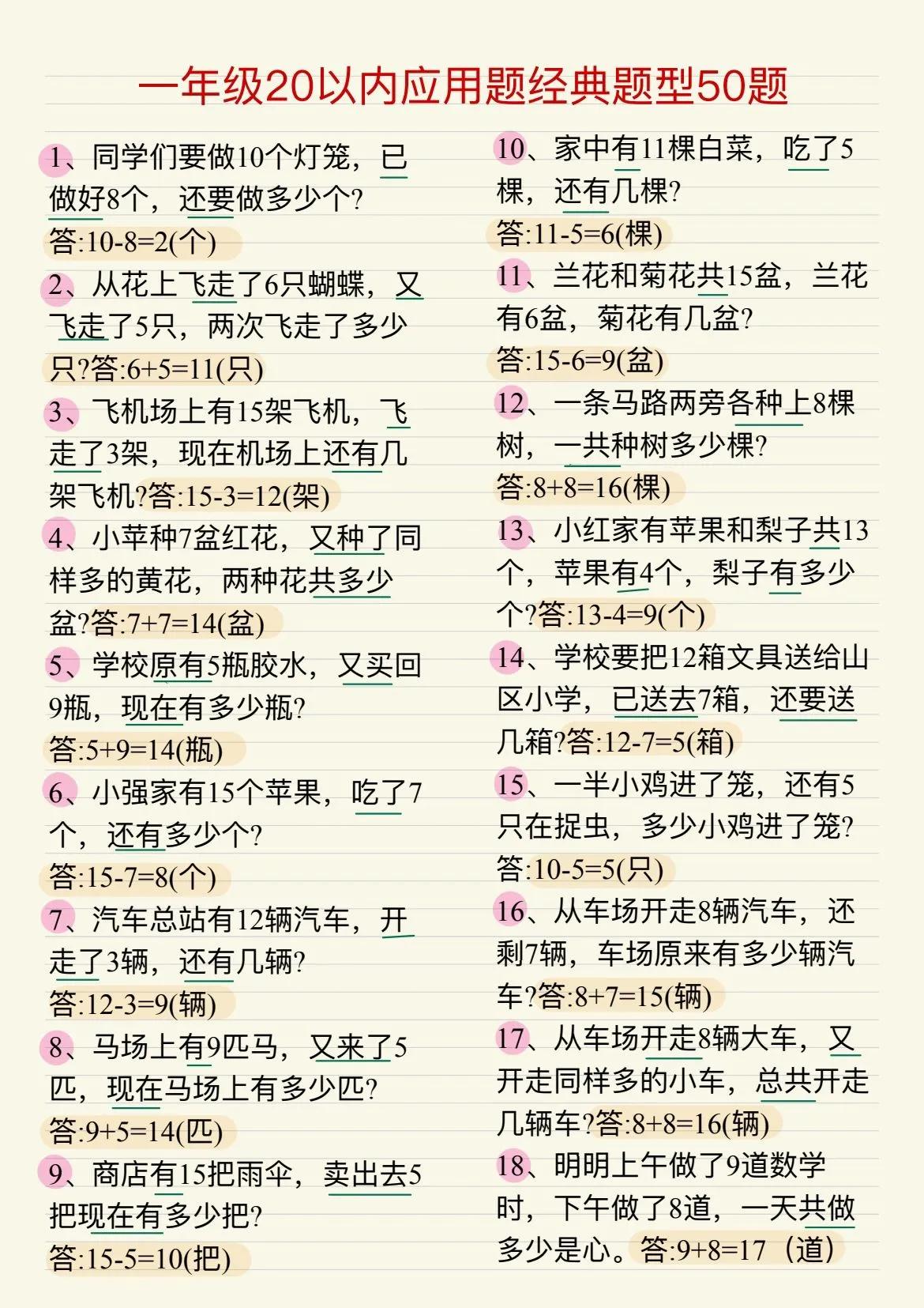 [送心]我的天，一年级期末考试数学，应用题都在这里了！
好孩子提前再多练练吧，期
