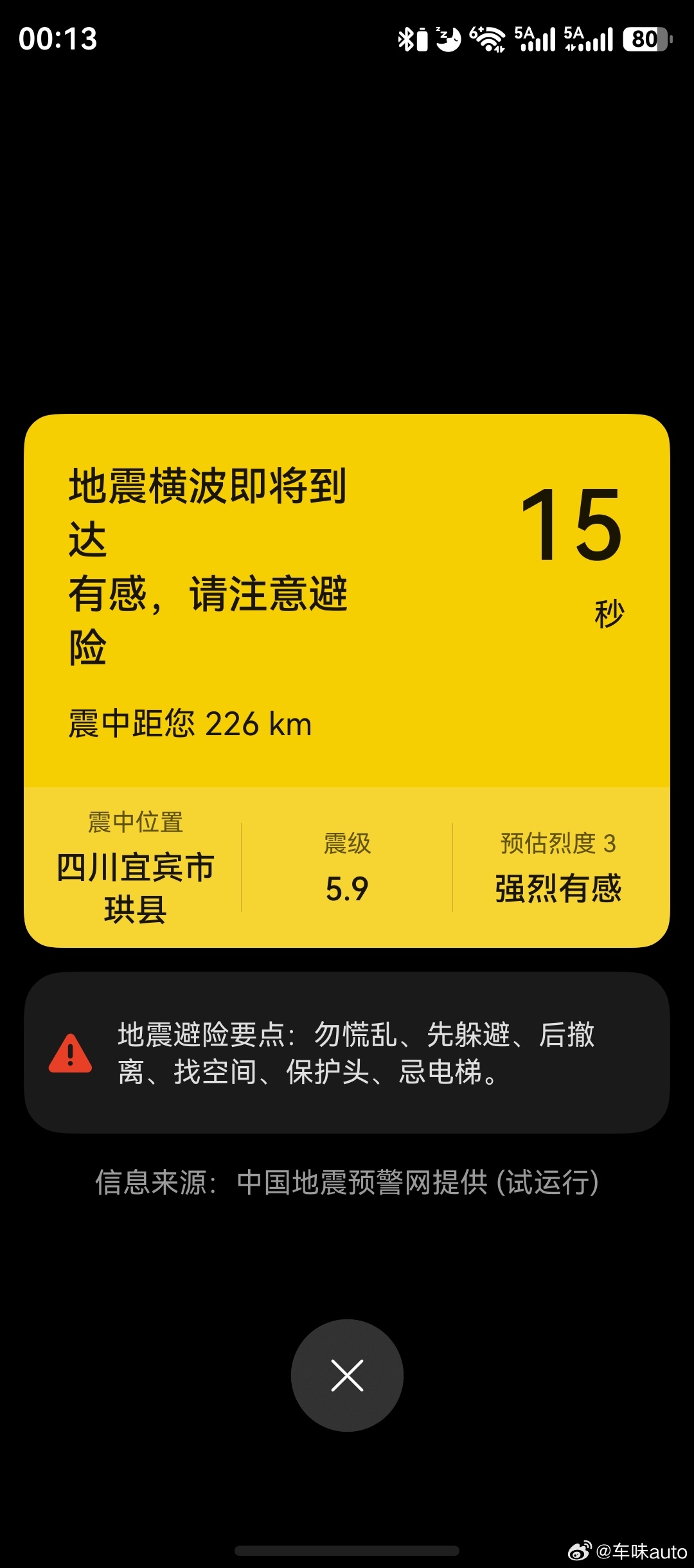 宜宾地震，提前预警   有轻微震感宜宾地震