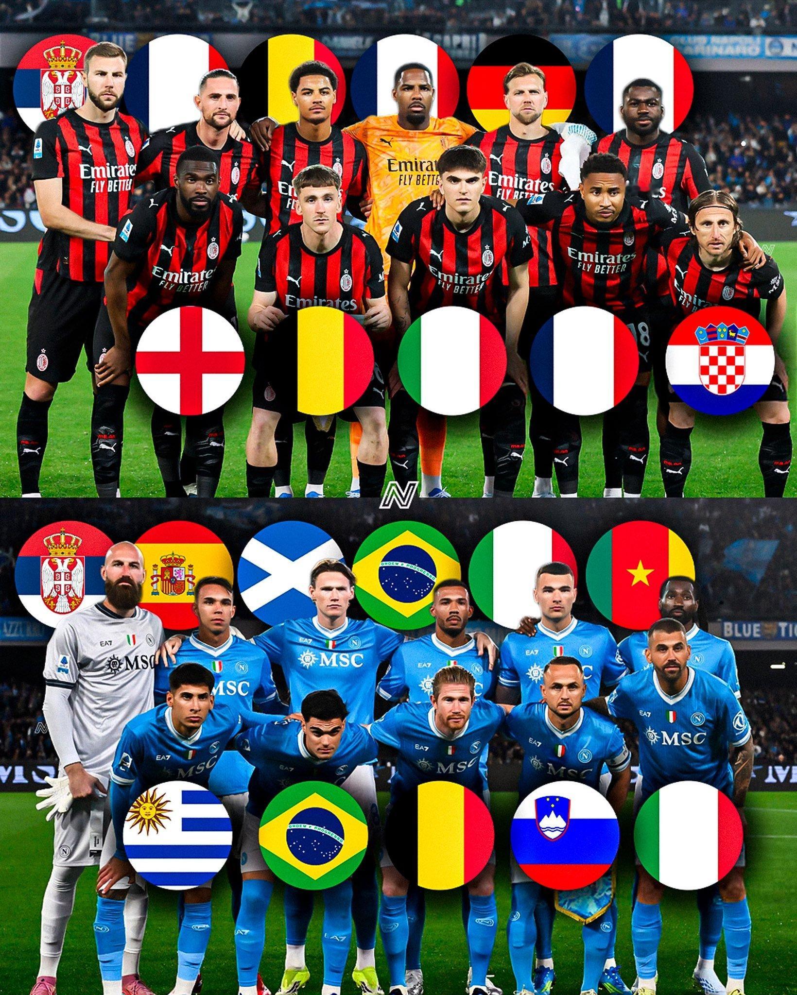 昨天那不勒斯1-0击败米兰的比赛，首发22人中，只有三位意大利球员：巴尔泰萨吉、