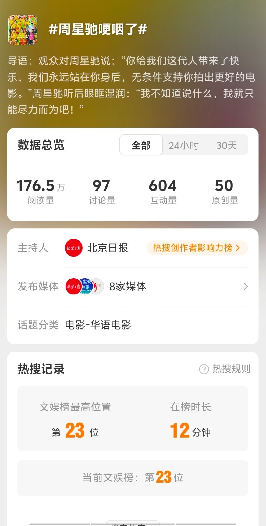 周星驰哽咽了看主持人和矩阵，懂得都懂。受害者叙事，星爷也是老手了。2014年网络