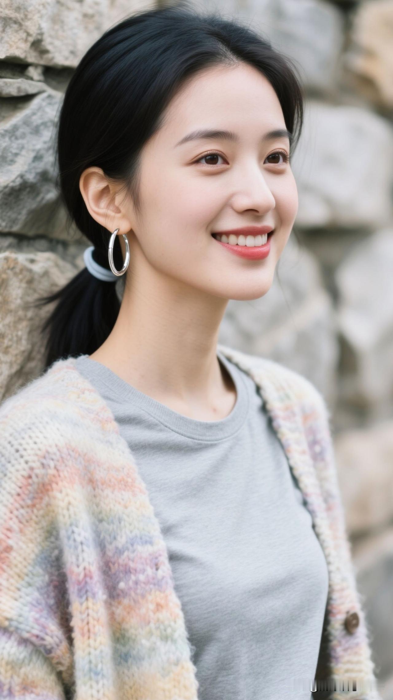 石墙为笺，开衫是晕染的虹，笑意是蘸了甜的墨，呼吸间都漫着鲜活的浪漫。简约石墙写真