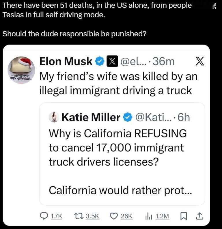 仅在美国，就有 51 人因驾驶特斯拉汽车处于完全自动驾驶模式而丧生。应该惩罚肇事