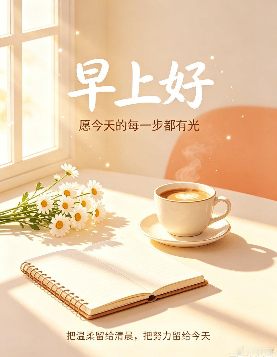 早上好！愿今天的每一步都有光。把温柔留给清晨，把努力留给今天。愿你带着好心情，开